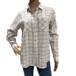 CURRENT ELLIOT Women's Prep School Linen Blend Button Up Desert Plaid Shirt Sz 0